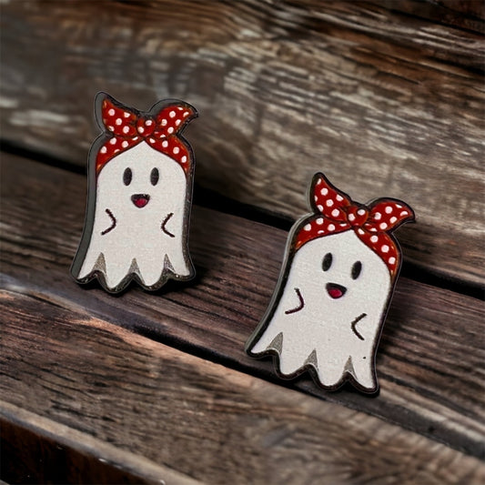 Ghost Stud Earrings - Halloween Jewelry, Halloween Studs, Halloween Accessories, Trick or Treat, Ghost Earrings, Cute Ghost - Rhythms of Grace Creative