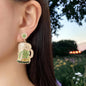 Sparkling Rhinestone Beer Mug Earrings – Cheers to Style in Pink & Green!