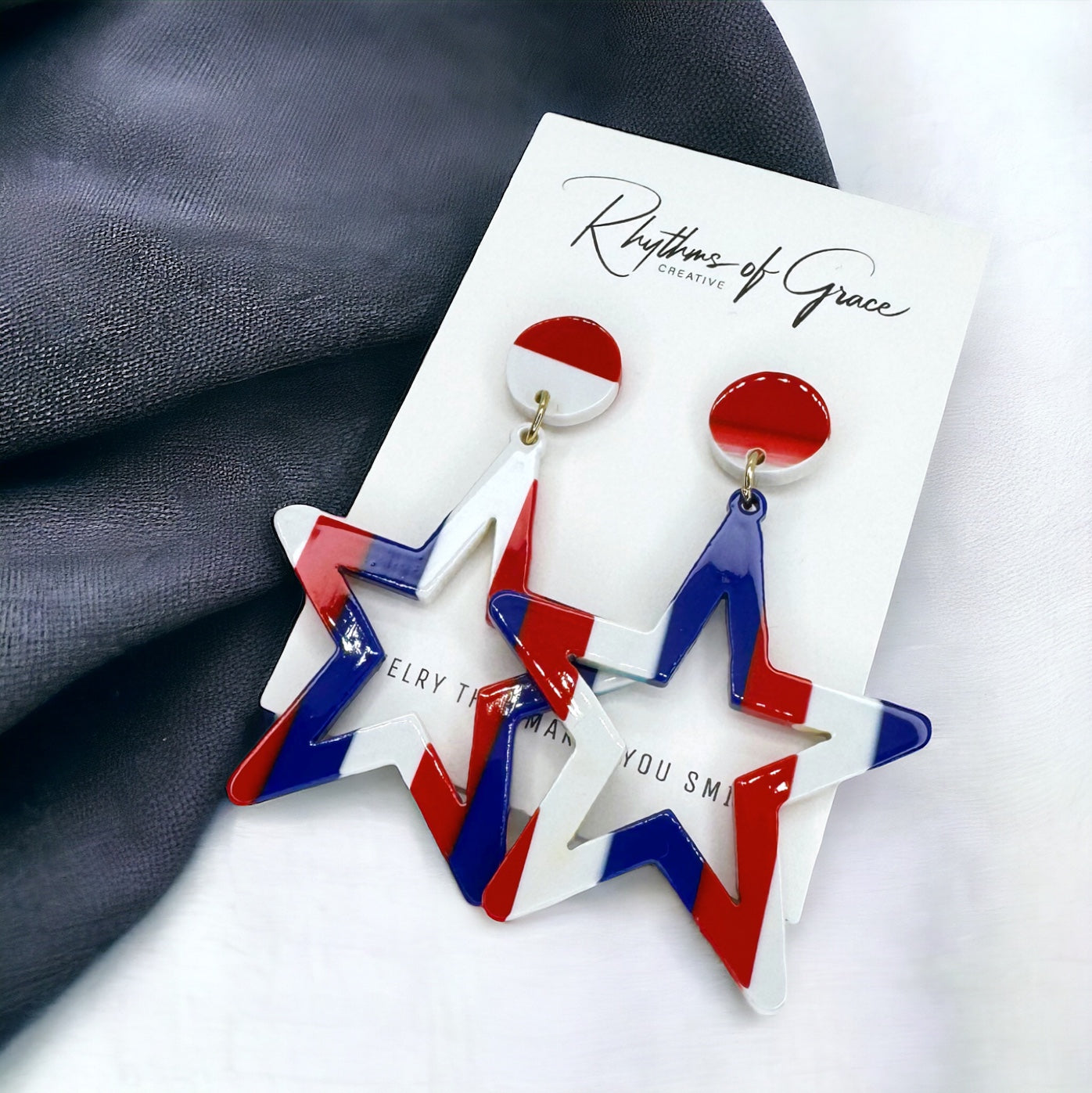 Patriotic Star Dangle Earrings - Fourth of July Stars and Stripes