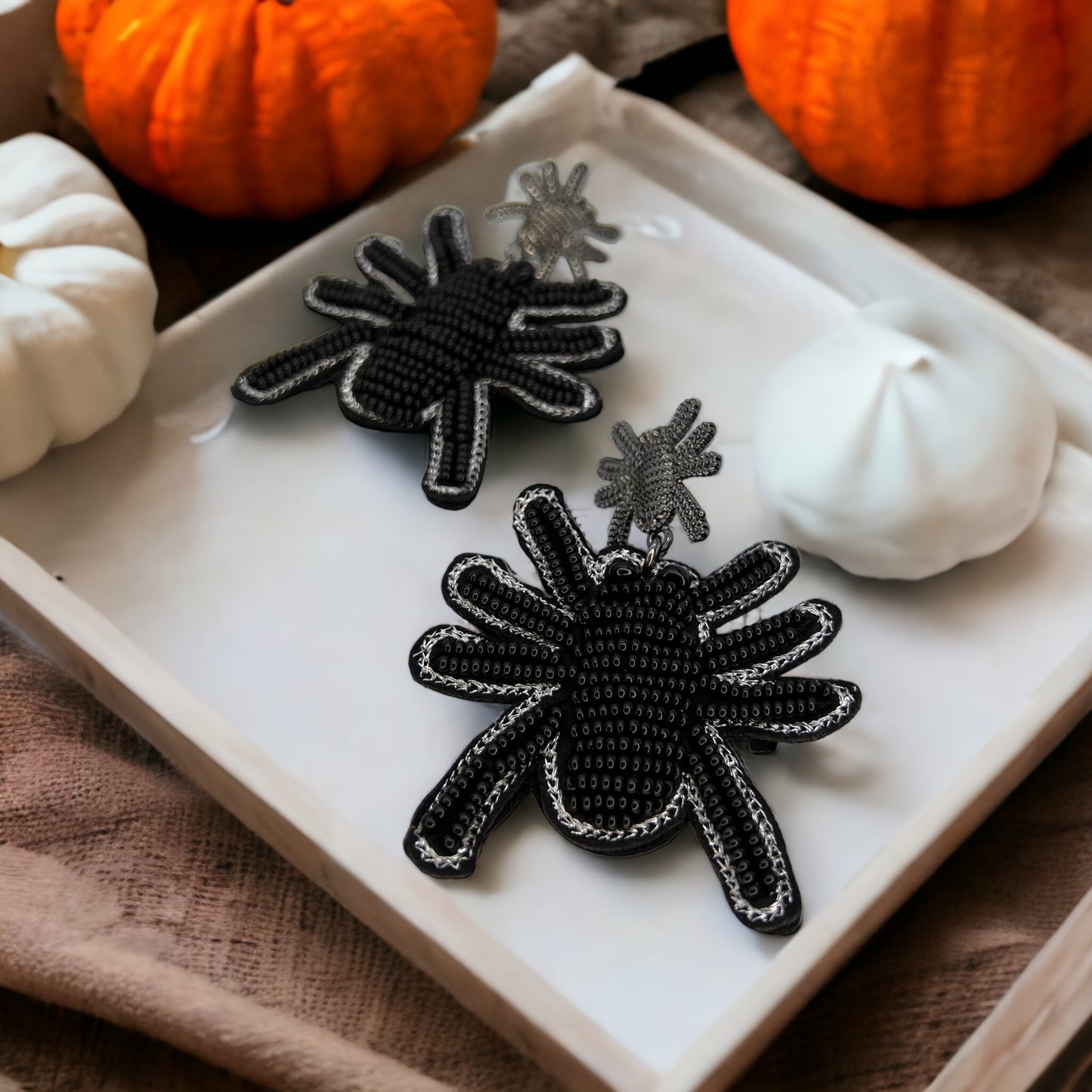 Beaded Spider Earrings - Halloween Earrings, Beaded Earrings, Halloween Accessories, Halloween Earrings, Spider Costume, Trick or Treat - Rhythms of Grace Creative