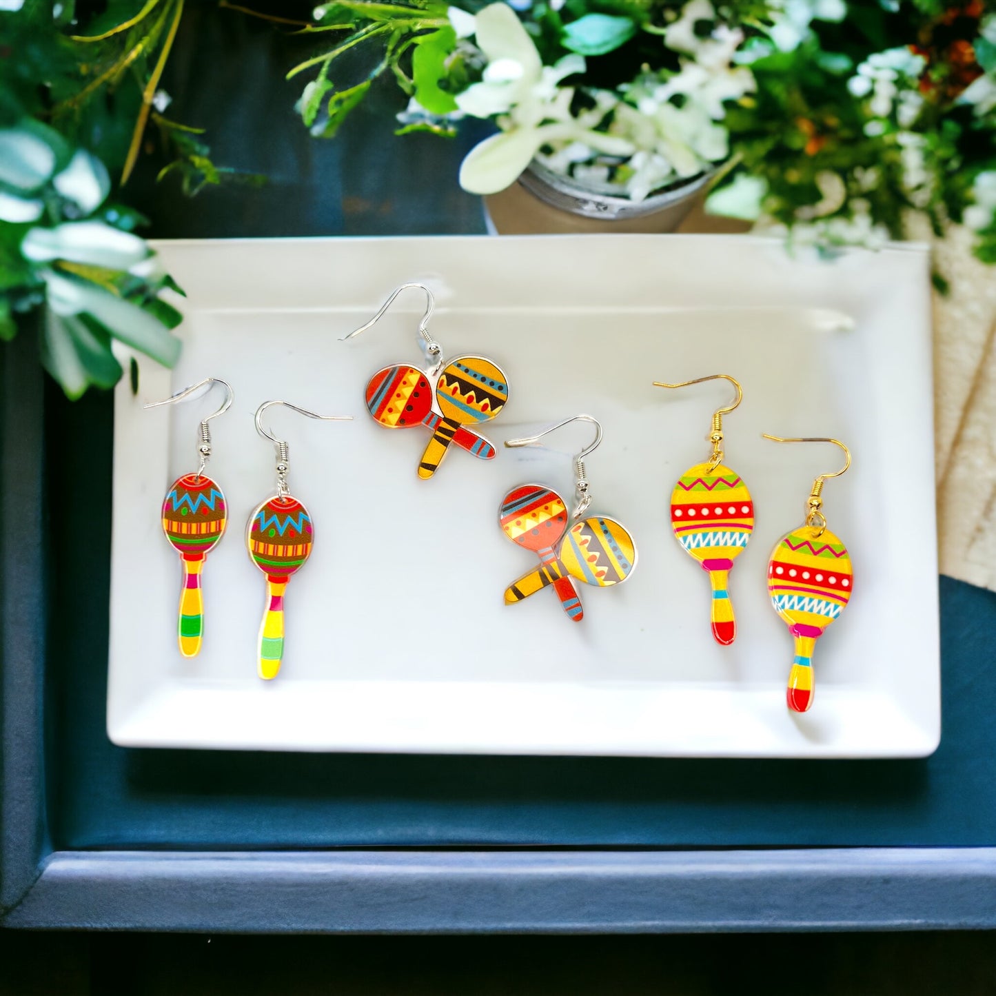 Fiesta Maracas Earrings - Mexican Noise Makers, Halloween Earrings, Halloween Costume, Cinco de Mayo, Taco Tuesday, Dia de los Muertos - Rhythms of Grace Creative