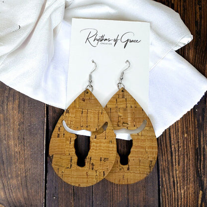 Western Teardrop Dangle Earrings with Bullhead Cutout - Rustic Charm