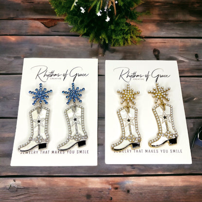 Rhinestone Boots Earrrings - Rodeo Earrings, Bachelorette Earrings, Bachelorette Accessories, Western Style - Rhythms of Grace Creative