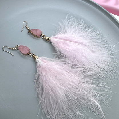 "Feathered Dreams" Druzy Dangle Earrings – Embrace Your Boho Sparkle!