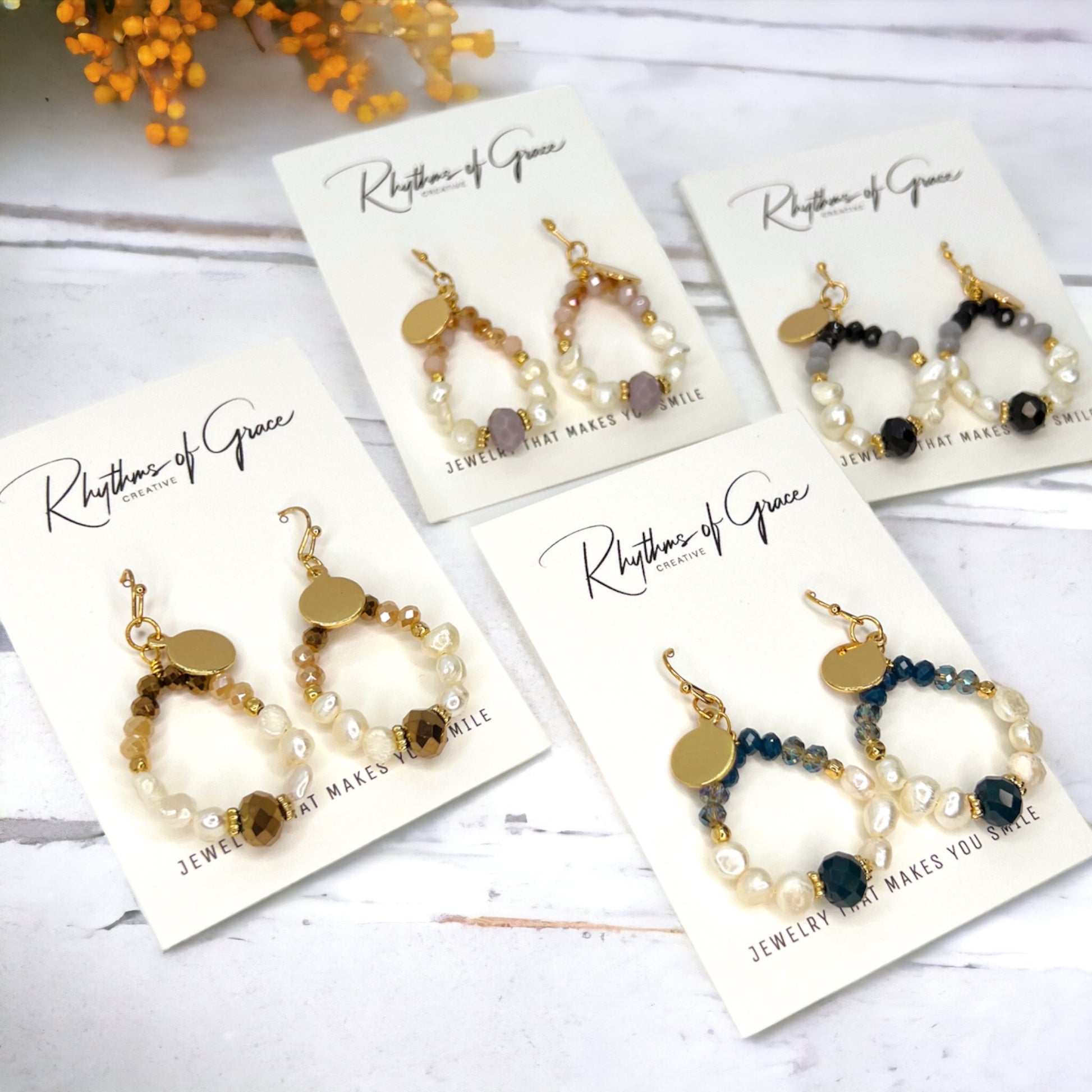 Delicate Beaded Earrings - Delicate Earrings, Gold Earrings, Bead Earrings, Blue Stones, Black Stones, Topaz Earrings - Rhythms of Grace Creative