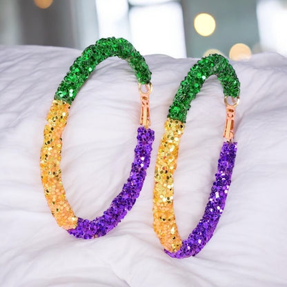 Sparkle & Celebrate: Mardi Gras Glitter Hoops for Your Festive Flair!