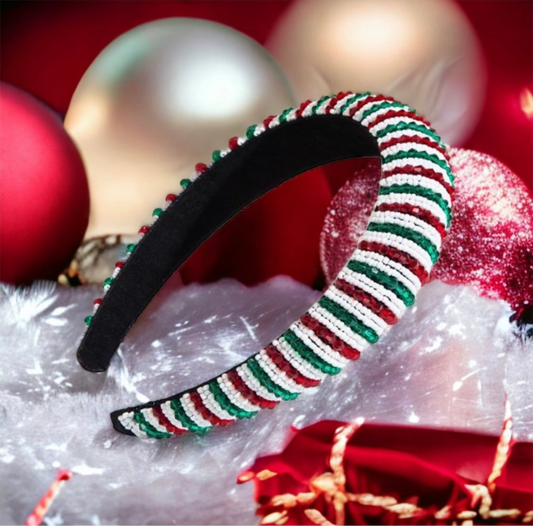 Beaded Christmas Headband, Red and Green, Holiday Headband, Christmas Headpiece, Beaded Headband, Red Green, Christmas Accessories - Rhythms of Grace Creative