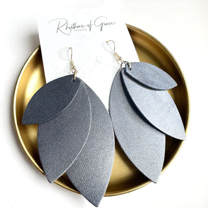 Bold Black Layered Faux Leather Earrings - Lightweight Drop Design!