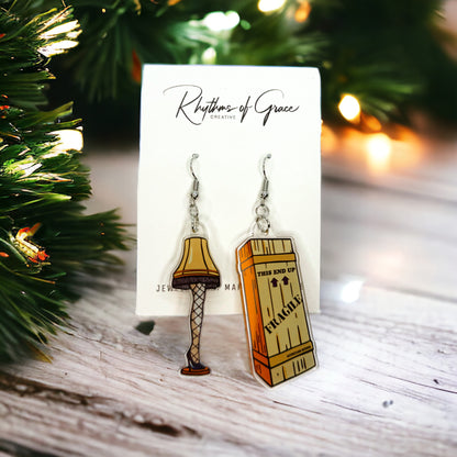 Mismatched Leg Lamp Earrings - A "Fragile" Touch of Holiday Whimsy! ✨