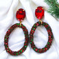 Glitter Christmas Earrings - Christmas Jewelry, Handmade Earrings, Red and Green Earrings, Christmas Earrings, Red Rhinestones, Green Jewels - Rhythms of Grace Creative