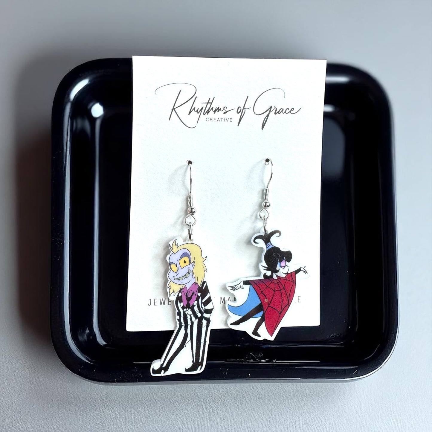 Beetlejuice, Beetlejuice, Beetlejuice: Spooky Chic Beetlejuice Dangle Earrings!