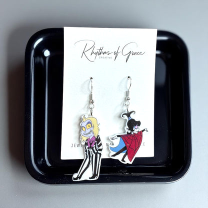 Beetlejuice, Beetlejuice, Beetlejuice: Spooky Chic Beetlejuice Dangle Earrings!