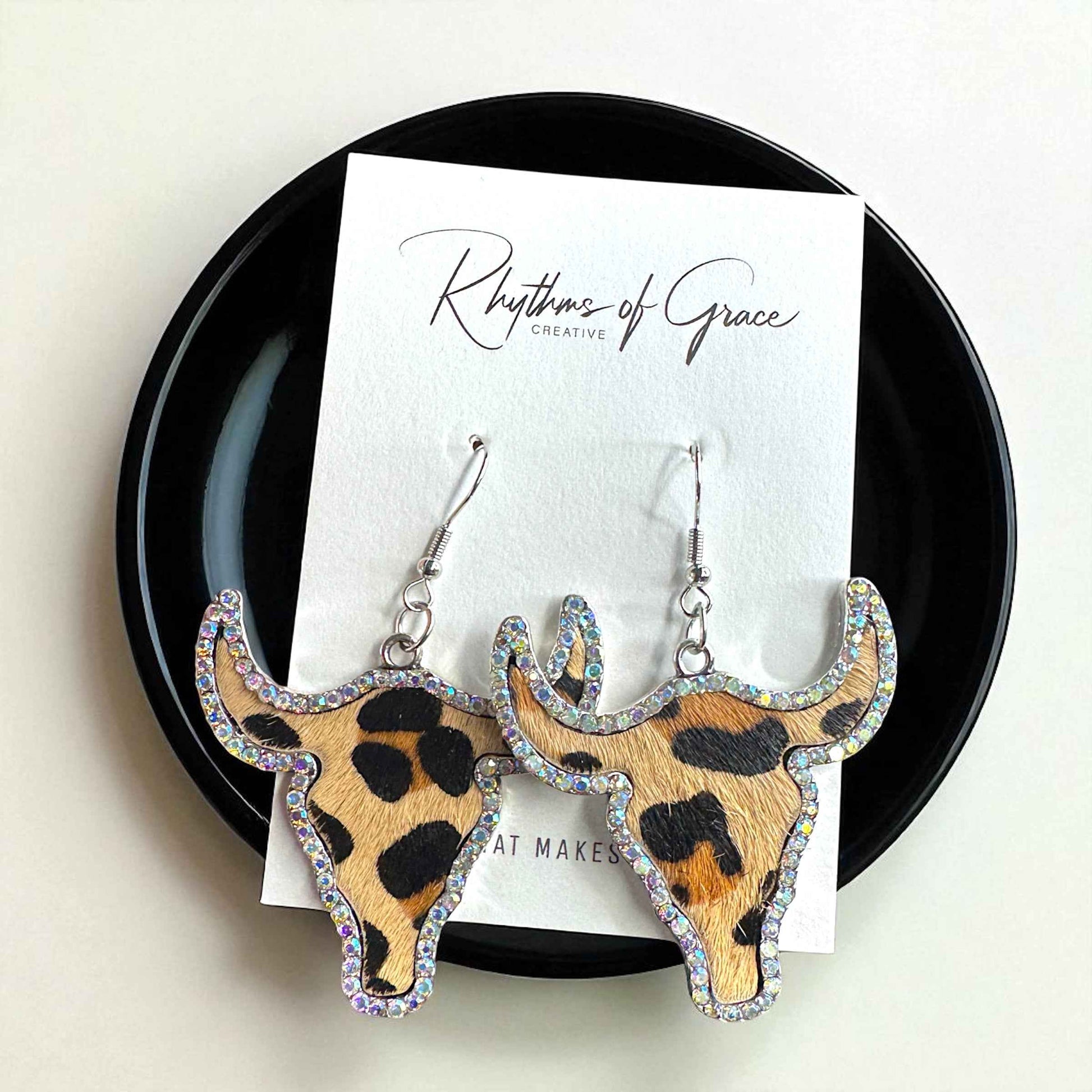 Giddy Up Glam: Rhinestone Longhorn Dangle Earrings