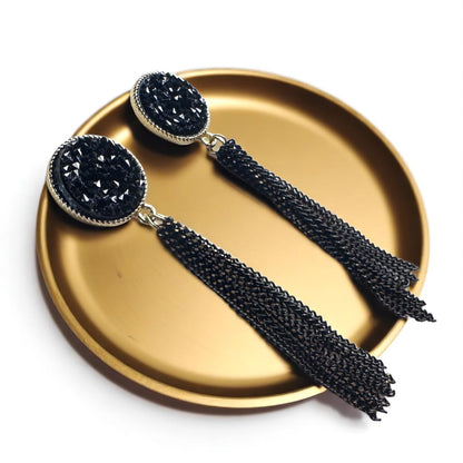 Glamorous Black & Gold Druzy Dangle Earrings - Sparkle & Shine! 🌟