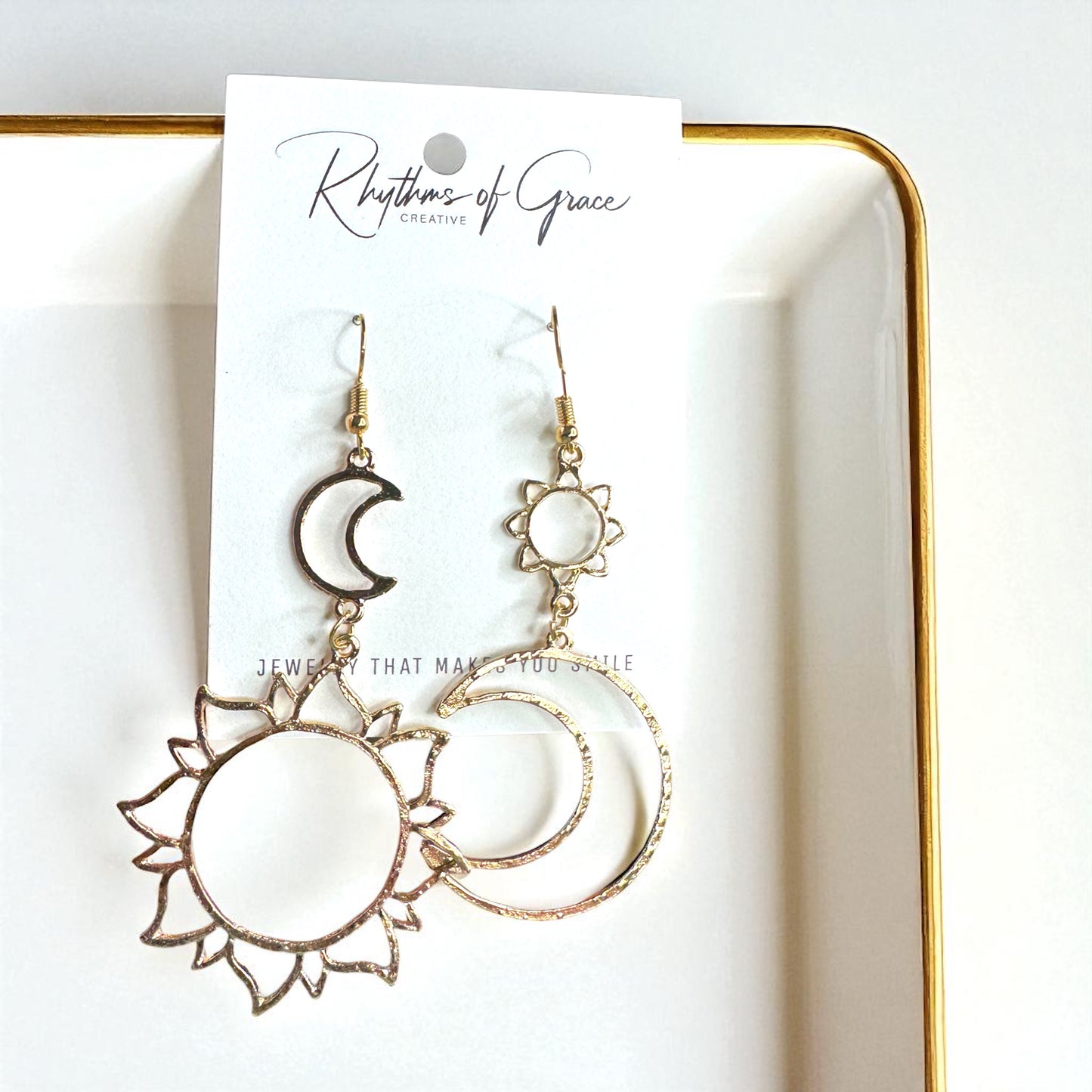 Celestial Magic - Mismatched Sun & Moon Dangle Earrings