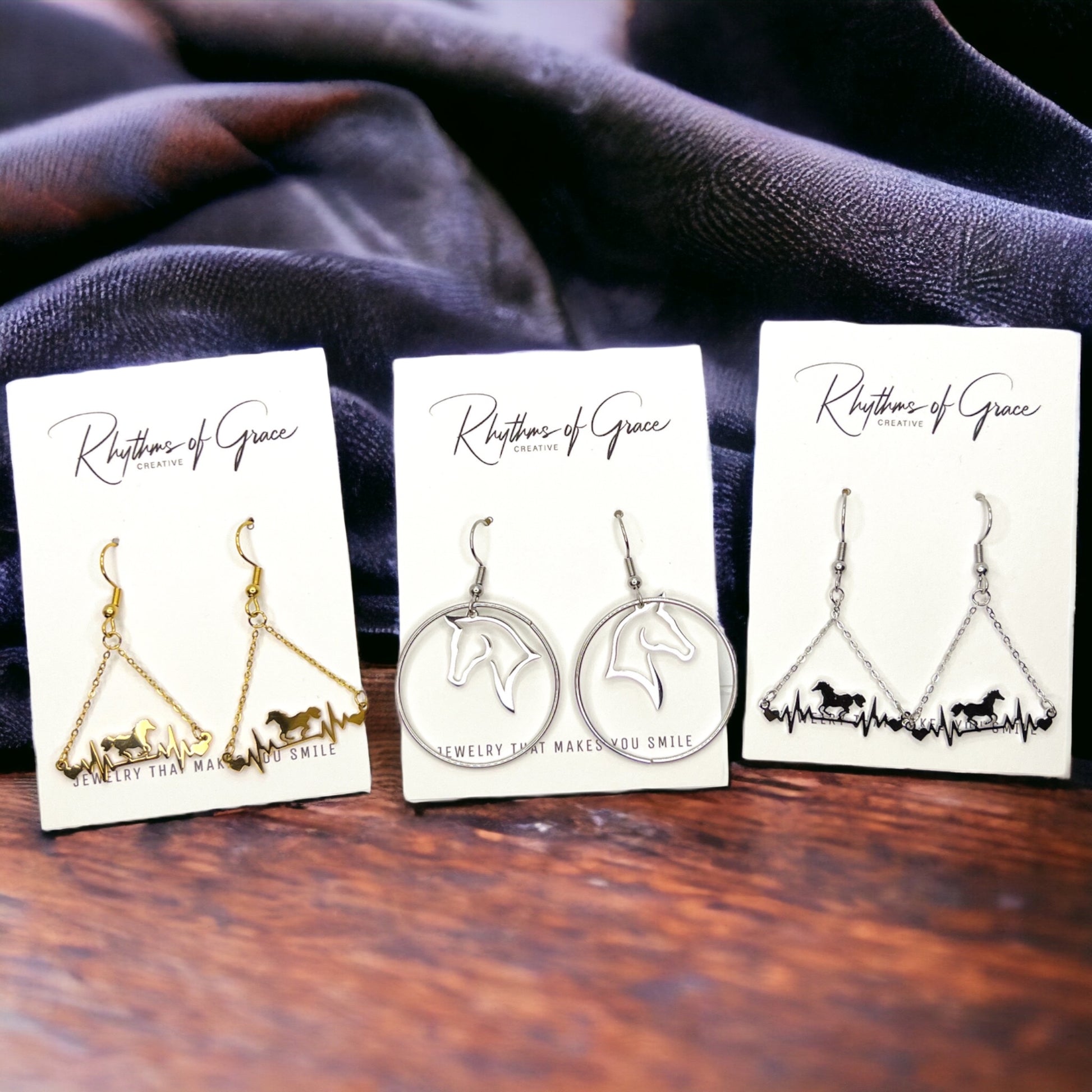 Gallop into Elegance: Stunning Horse Dangle Earrings - Rhythms of Grace Creative