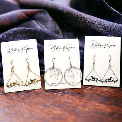 Gallop into Elegance: Stunning Horse Dangle Earrings - Rhythms of Grace Creative