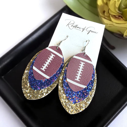Score Big with Blue and Gold Football Earrings!