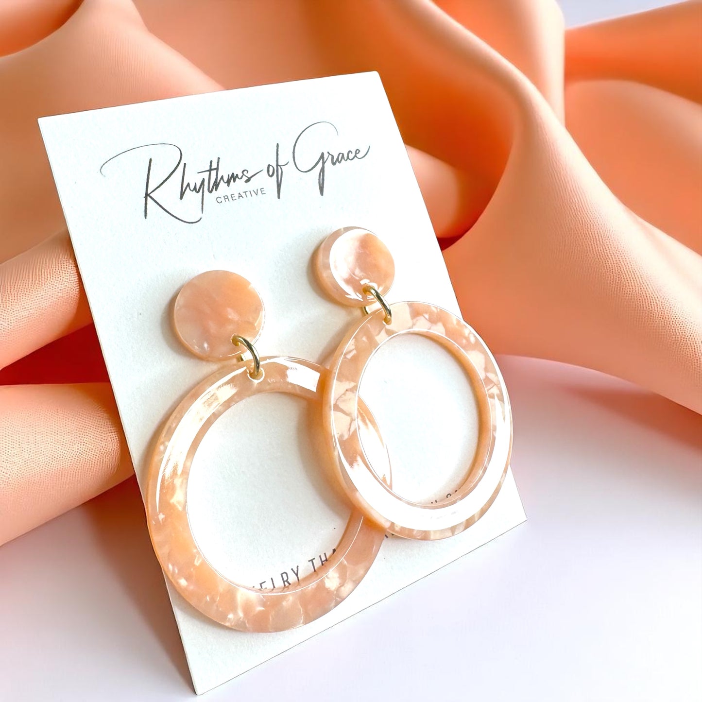 Peach Marbled Acrylic Dangle Earrings - Handmade Chic!