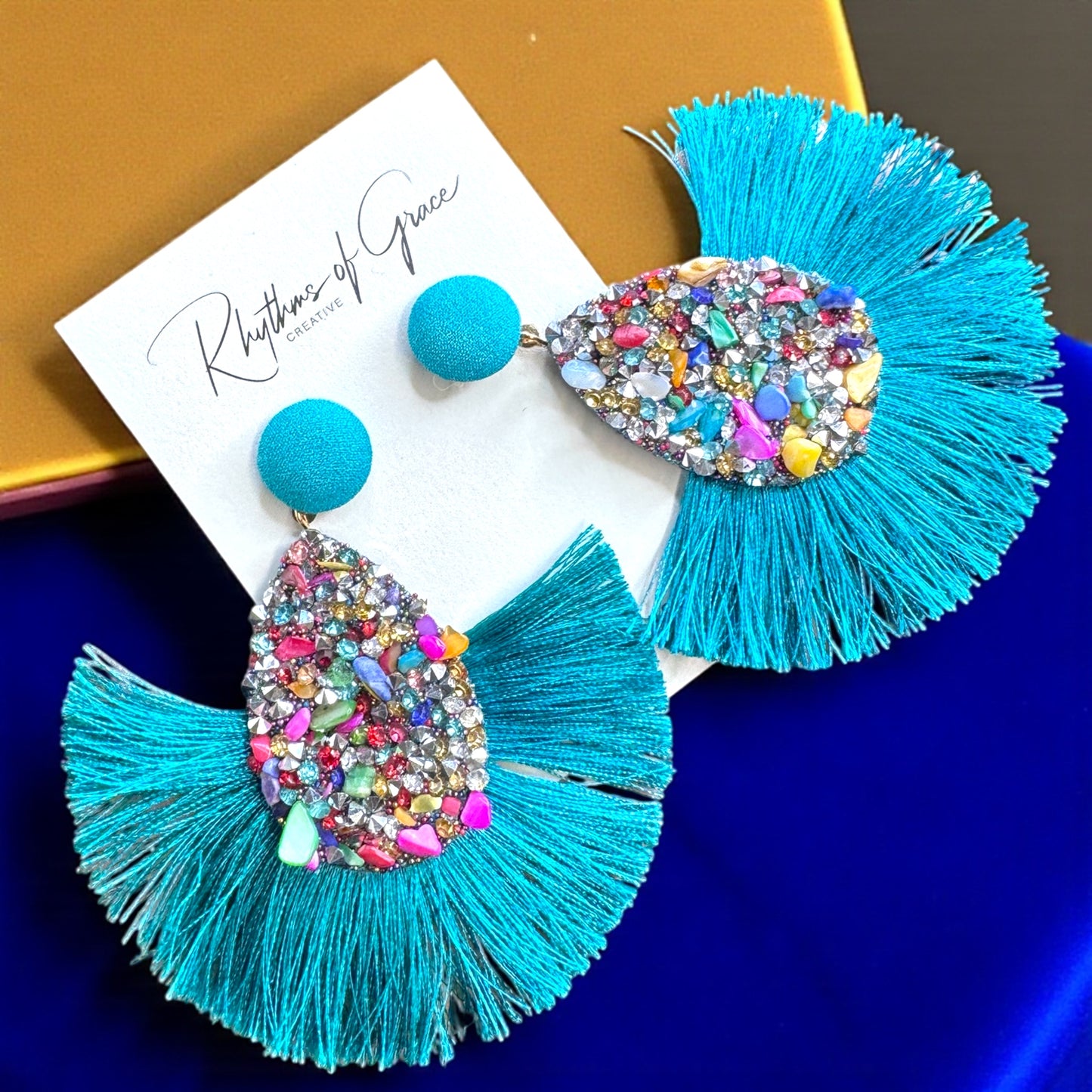Vibrant Teal Tassel Earrings – Festival Ready