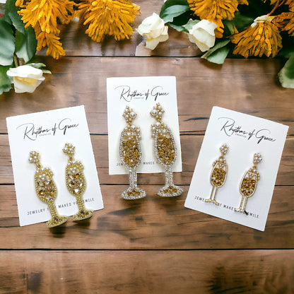 Champagne Earrings - Wine Glass, Gold Champagne, Champagne Bottle, Wine Earrings, Wine Jewelry, Poppin Bottles, Wine Accessories