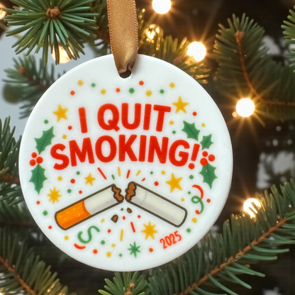 Quit Smoking Celebration Ornament – Hilarious Holiday Decor, Ceramic Keepsake