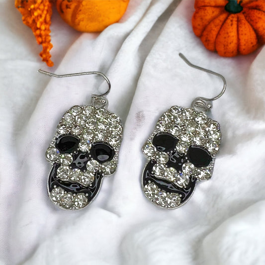 Rhinestone Skull Earrings - Halloween Jewelry, Halloween Accessories, Trick or Treat, Halloween Costume - Rhythms of Grace Creative