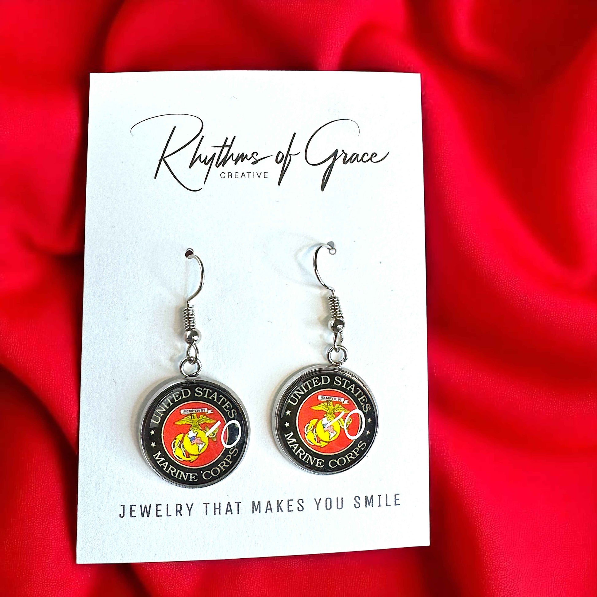 Military Mom Marvels: Marines Cabochon Dangle Earrings!