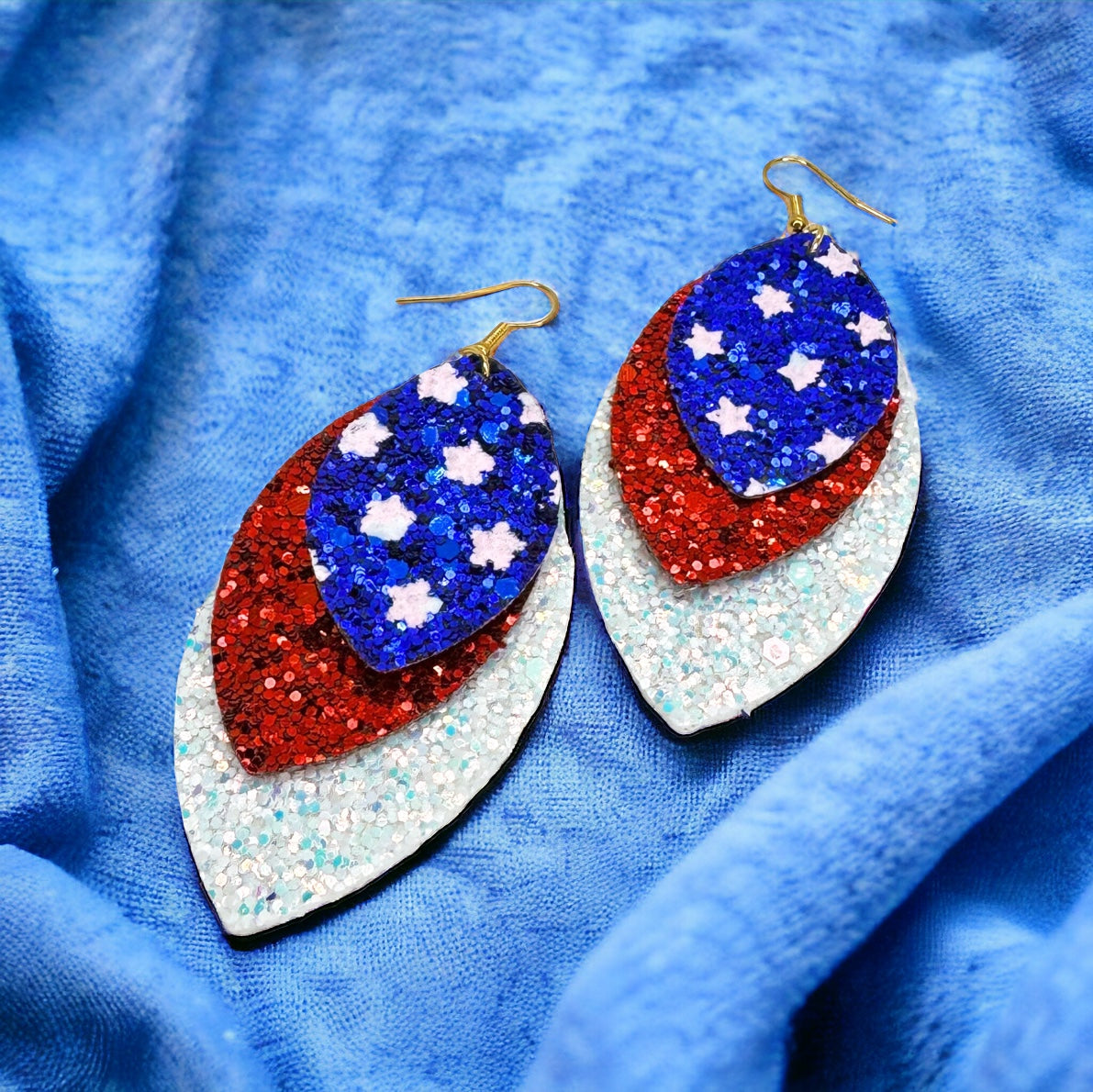 Patriotic Glitter Dangle Earrings - Triple Layer Sparkle
