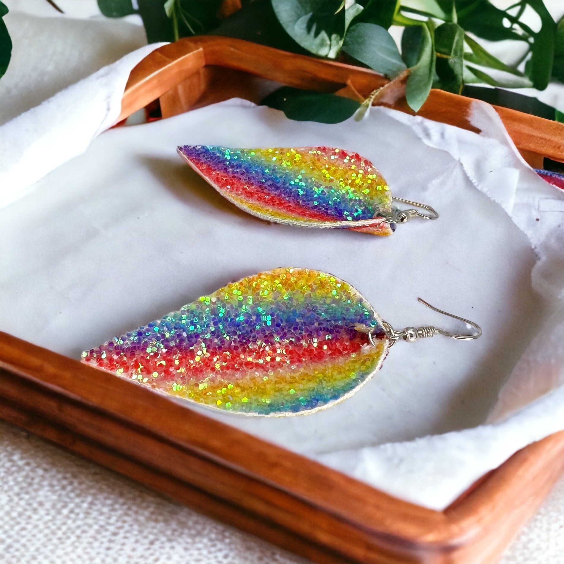 Rainbow Glitter Earrings - Glitter Accessories, Black Earrings, Rainbow Earrings, Glitter Jewelry - Rhythms of Grace Creative