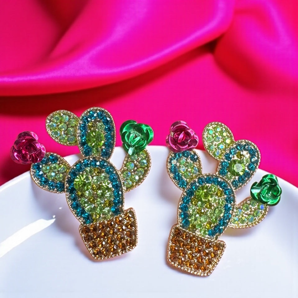 Bloom Boldly with These Rhinestone Cactus Earrings!🌵
