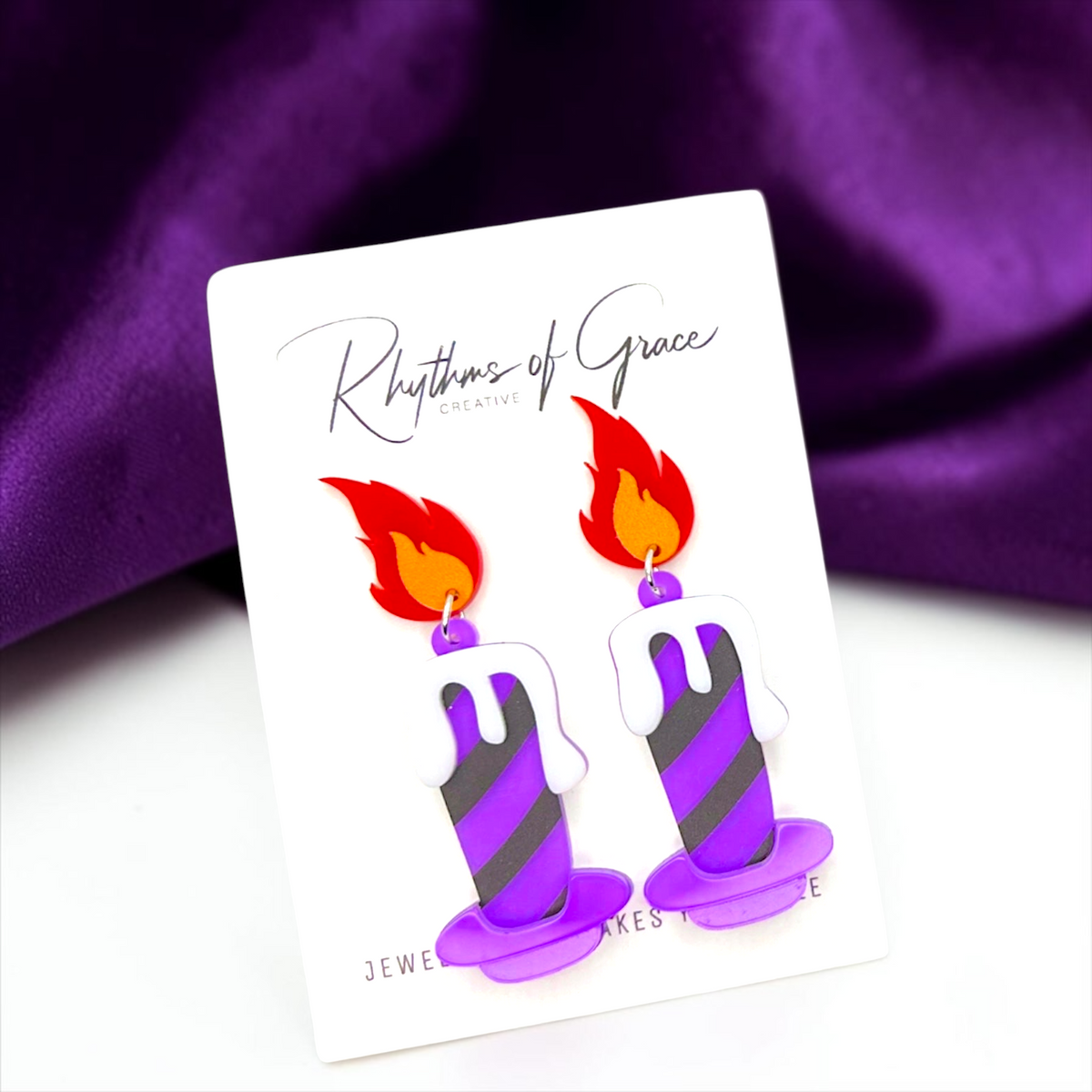 Halloween Candle Earrings - Handmade Acrylic Earrings with Stainless Steel Posts