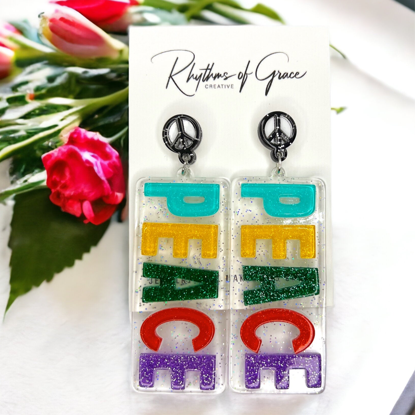 Vibrant Peace Dangle Earrings: Colorful Unity for Your Style! - Rhythms of Grace Creative