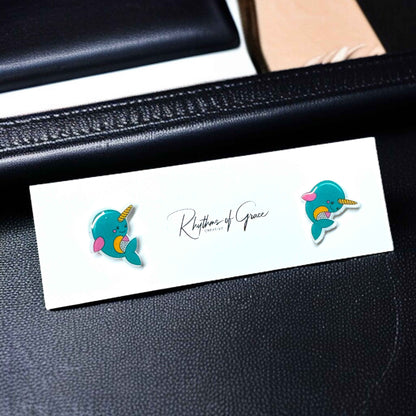 Whimsical Narwhal Studs: Dive into Adorable Handmade Jewelry!