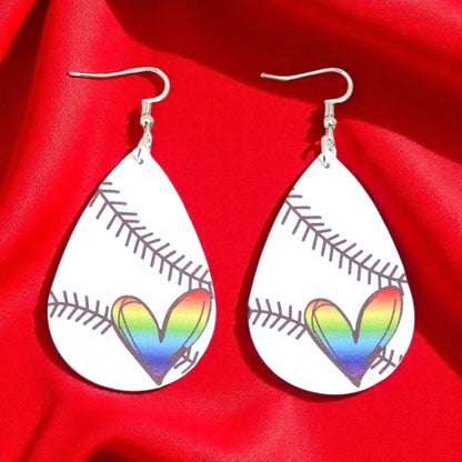 Swing into Style with Our Rainbow Heart Baseball Dangle Earrings! ⚾️🏳️‍🌈