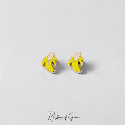 Banana Enamel Stud Earrings | Cute Baseball Fan Jewelry | Savannah Bananas Inspired | Stainless Steel Posts | Gift for Kids & Adults