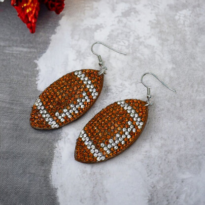 Touchdown Bling: Sparkly Rhinestone Football Earrings for Game Day Glam! 🏈✨