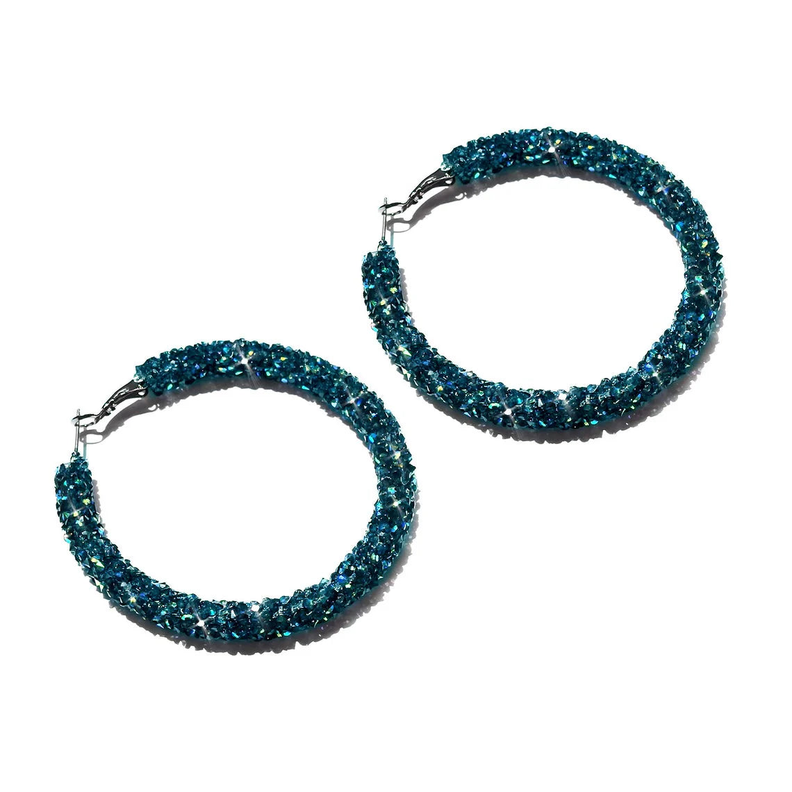 Shimmering Elegance: Blue and Green Glitter Hoops