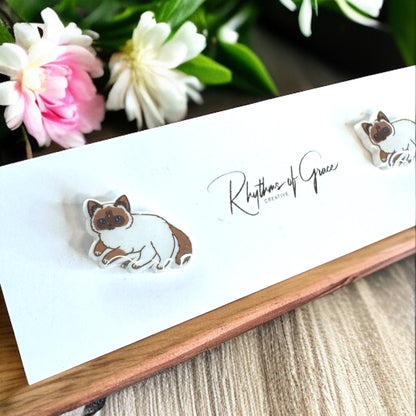 Purr-fectly Chic Siamese Cat Stud Earrings
