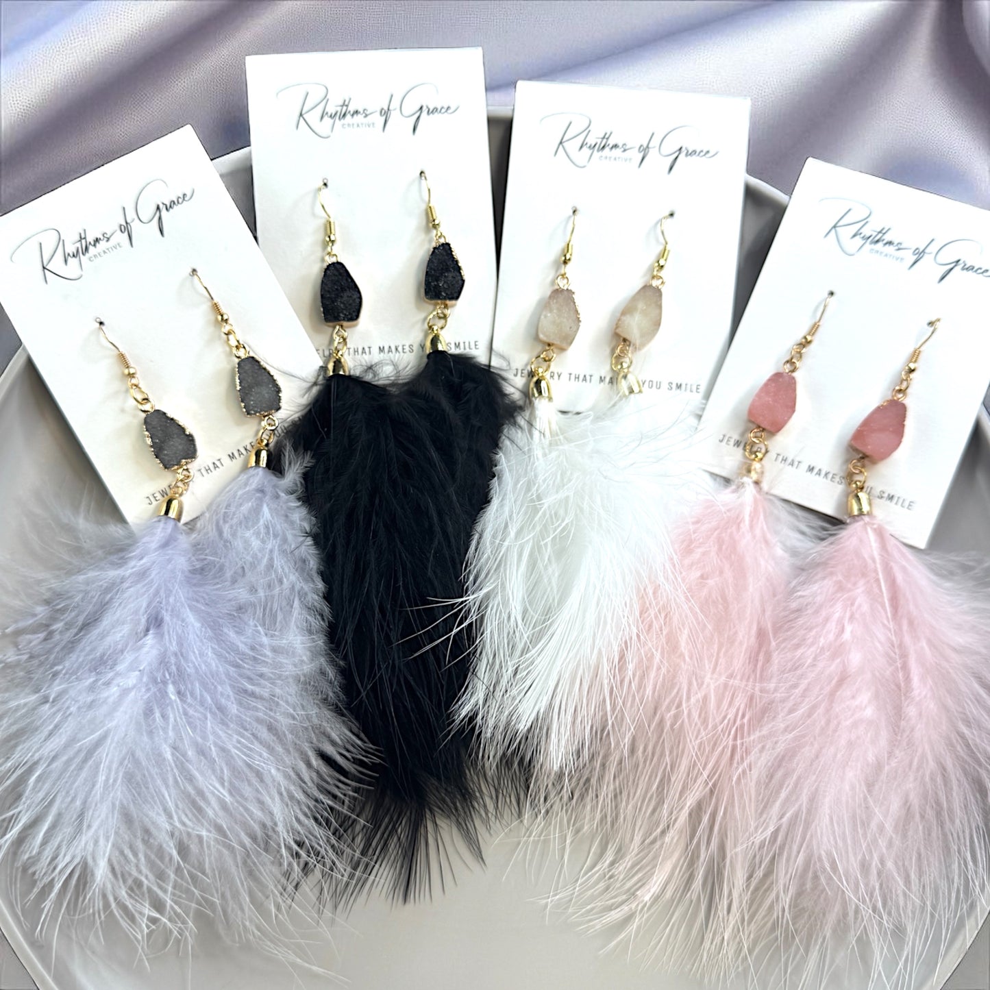 "Feathered Dreams" Druzy Dangle Earrings – Embrace Your Boho Sparkle!