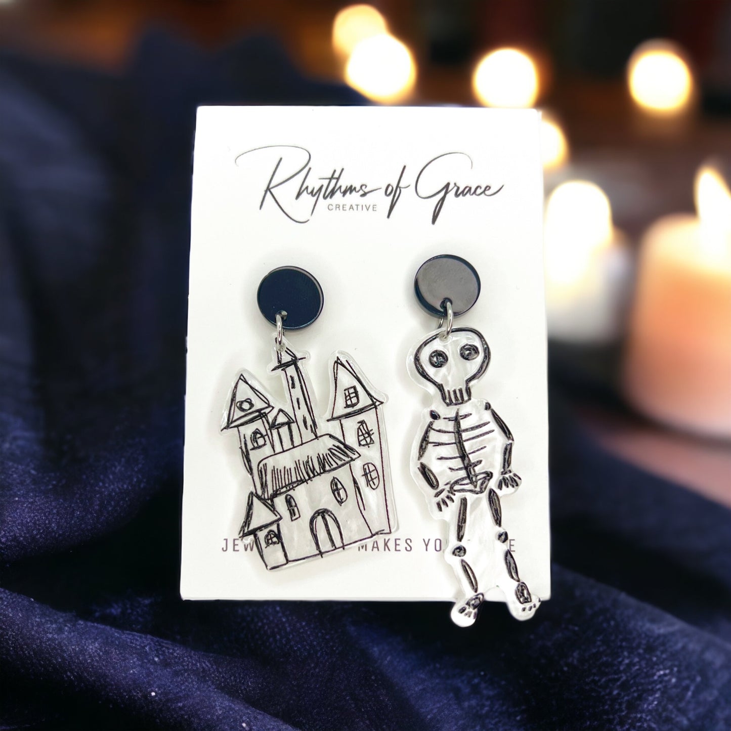 Halloween Earrings - Haunted House, Halloween Accessories , Ghost Earrings, Monster Earrings - Rhythms of Grace Creative