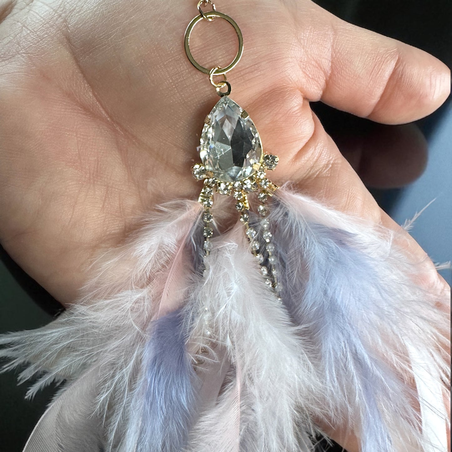 Dreamy Pink & Lavender Feather Earrings – Rhinestone Dangles for Boho Queens