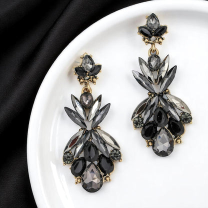 Elegant Black and Gray Dangle Rhinestone Earrings