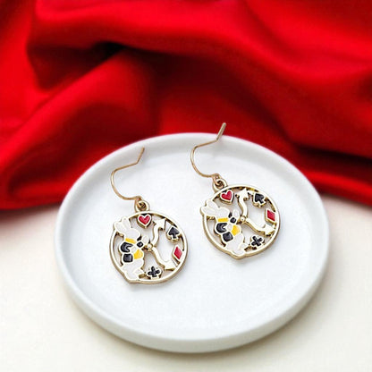 Dive into Wonderland: Enchanting Mismatched Alice Earrings with White Rabbit & Clock Charm!