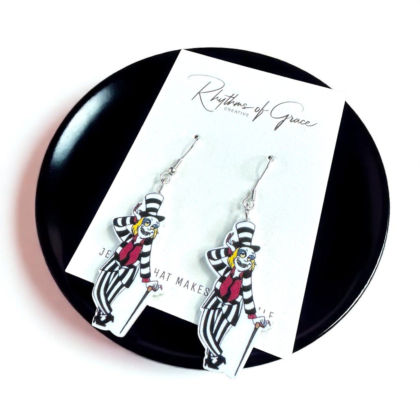 Beetlejuice, Beetlejuice, Beetlejuice: Spooky Chic Beetlejuice Dangle Earrings!