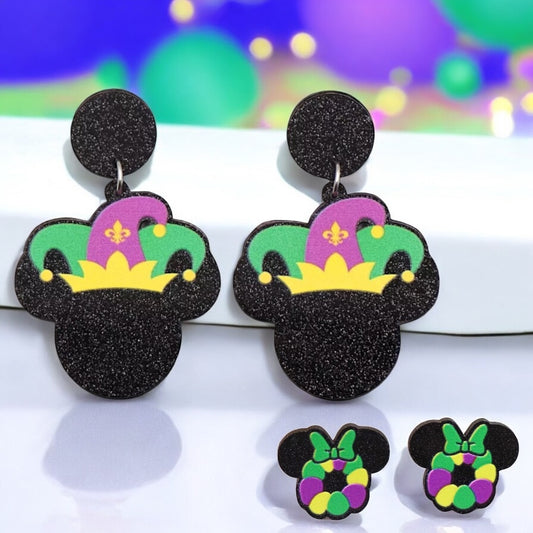 Mardi Gras Earrings - Handmade Jewelry, Mouse Ears, Handmade Earrings, Mardi Gras Jewelry, Mouse Earrings, Purple Green Gold, New Orleans - Rhythms of Grace Creative