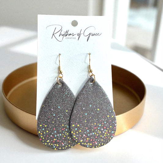 Confetti Nights - Black Sparkle Teardrop Earrings 🖤