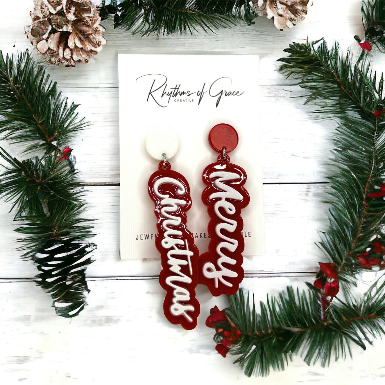 Christmas Earrings - Naughty or Nice, Red and Green Earrings - Rhythms of Grace Creative