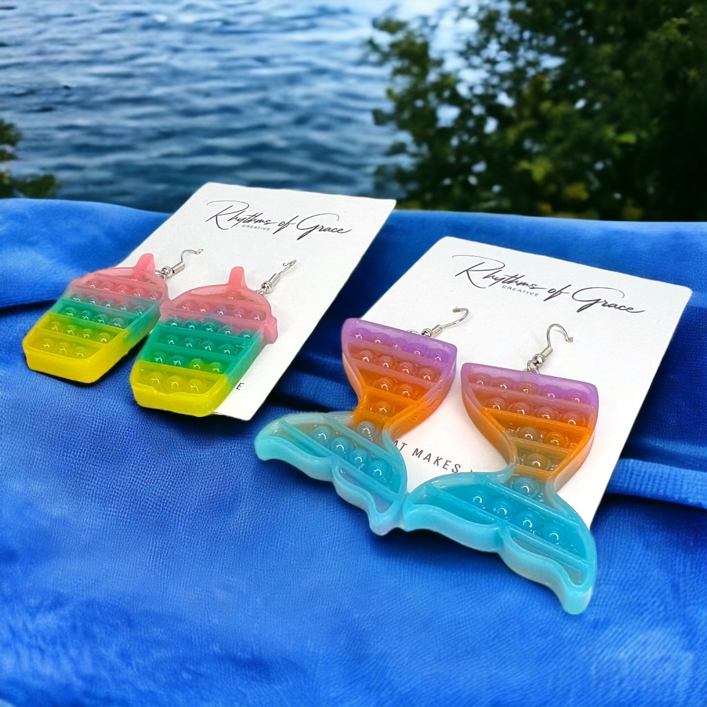 Pop It Toy Earrrings - PopIt Earrings, Fidgit Earrings, Fidgit Accessories, Snowball Earrings, Mermaid Earrings - Rhythms of Grace Creative