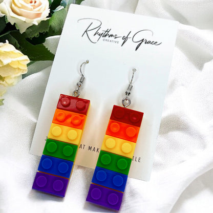 Colorful Love: Rainbow Block Dangle Earrings for Proud Hearts!